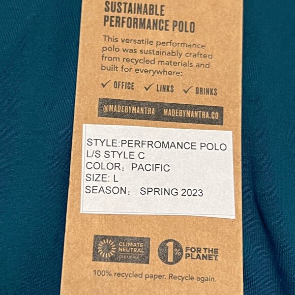 Mantra Polo Shirt Large Long Sleeve Pacific Blue Catalyst Performance Golf NEW - Picture 6 of 12